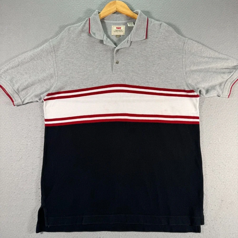 Vintage Levis Polo Shirt Mens Large Multicolor Stripes Classic Golf Classic 90s - Picture 1 of 12
